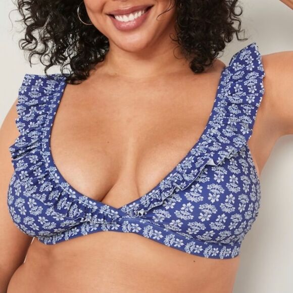 Ruffled Bikini Swim suite Top for Women Seaborne Floral Blue New Old Navy - Picture 3 of 11